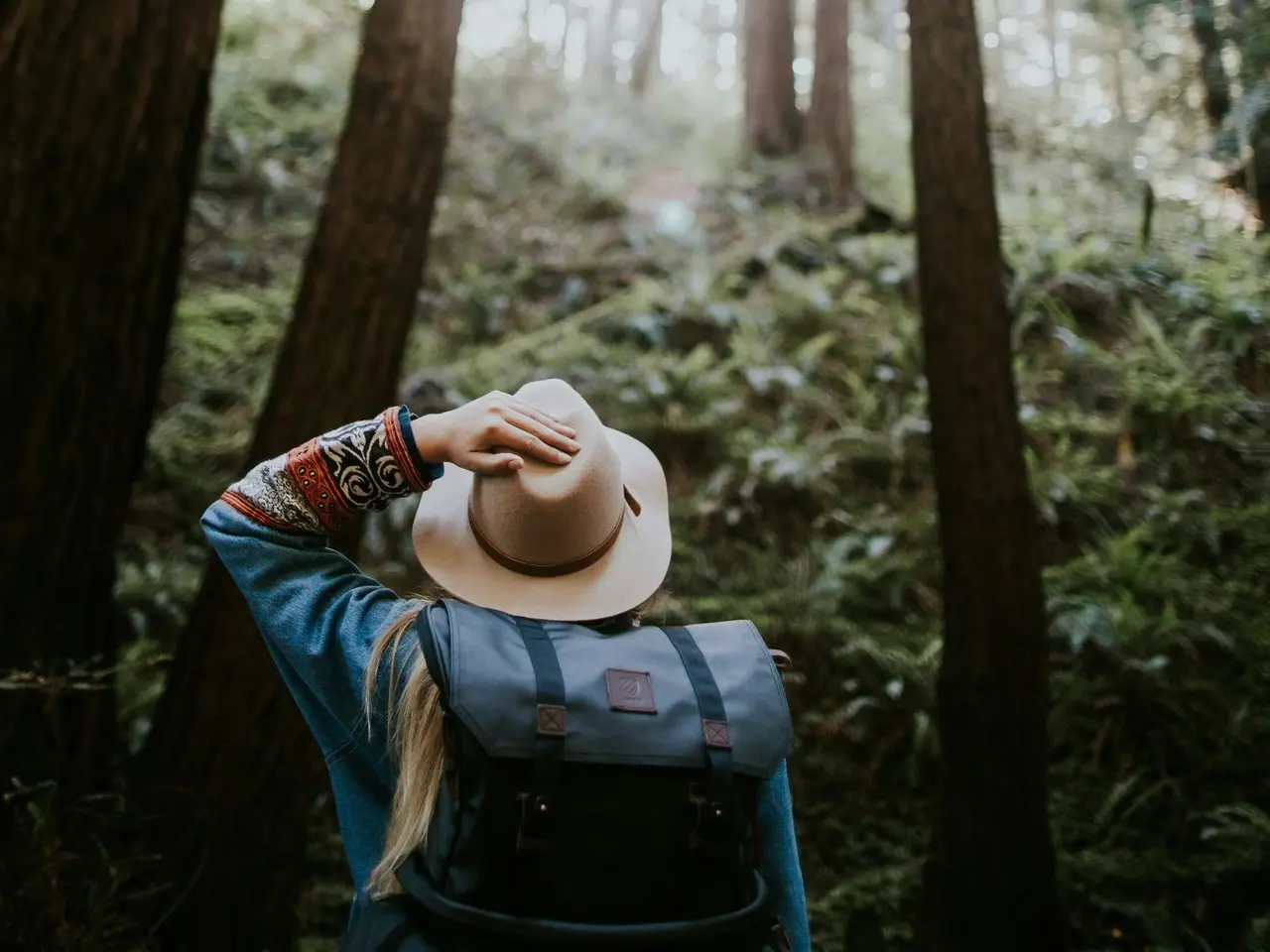 person wearing brown hat in forest